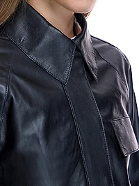 Cropped Leather Shirt Jacket