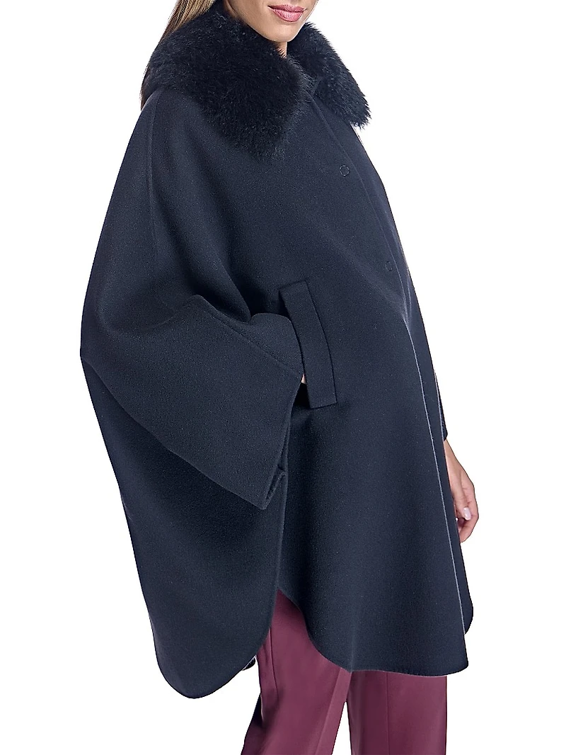 Loro Piana Cashmere Cape with Detachable Shearling Collar