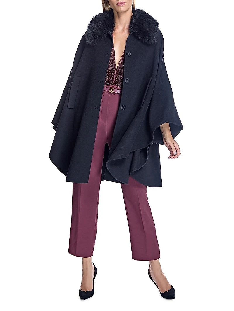 Loro Piana Cashmere Cape with Detachable Shearling Collar