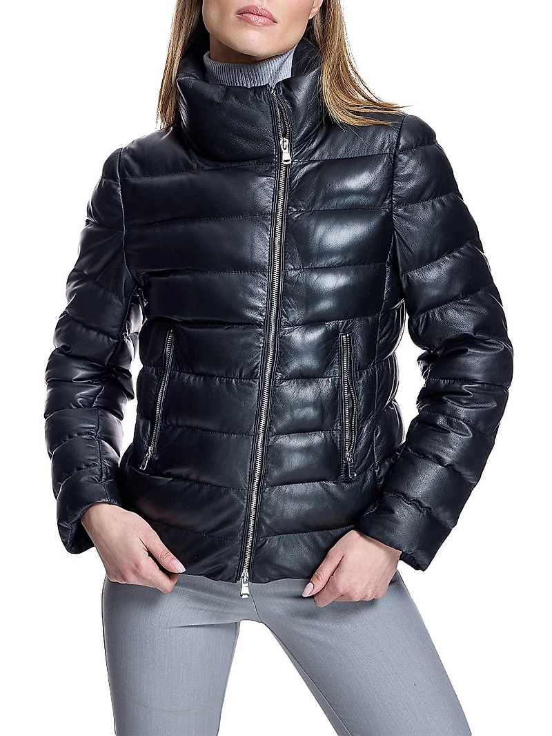 Horizontal Leather Puffer Jacket