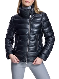 Horizontal Leather Puffer Jacket