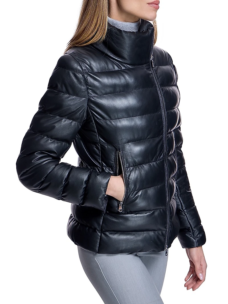 Horizontal Leather Puffer Jacket