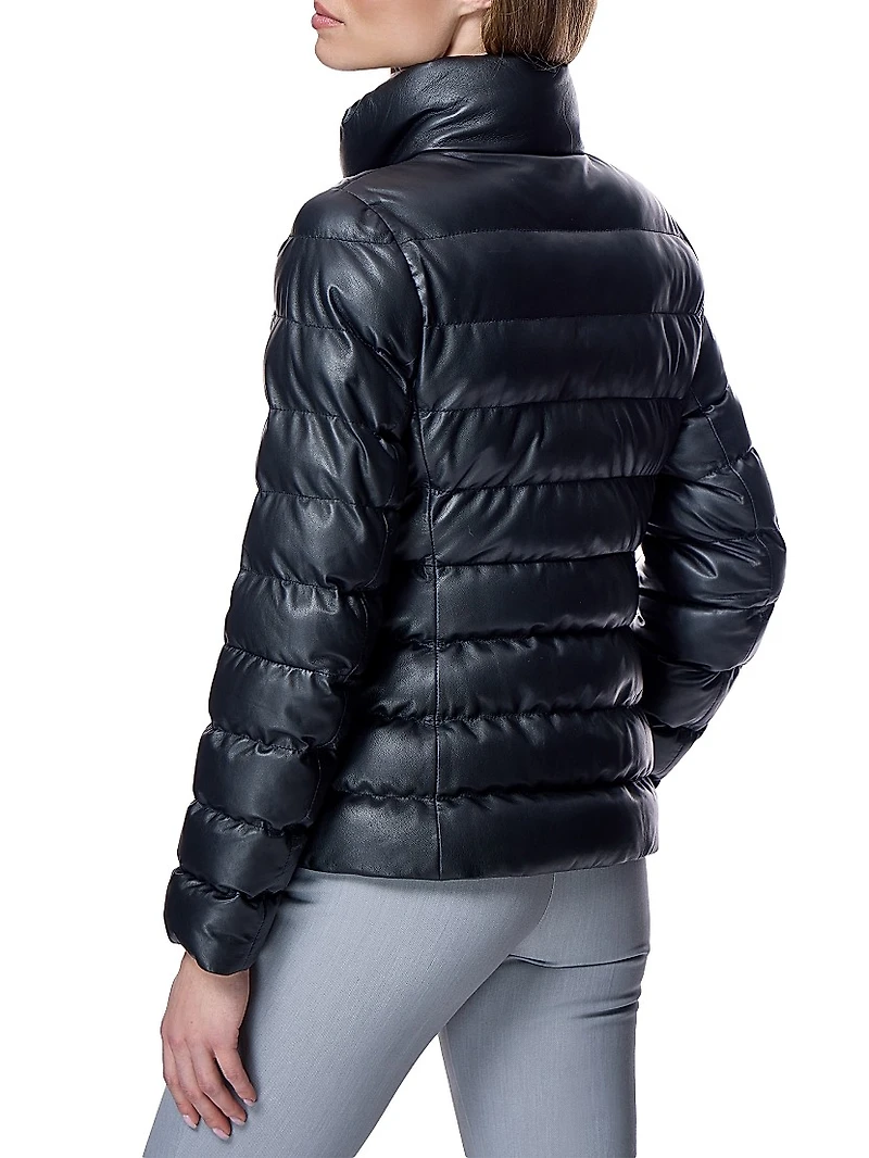 Horizontal Leather Puffer Jacket
