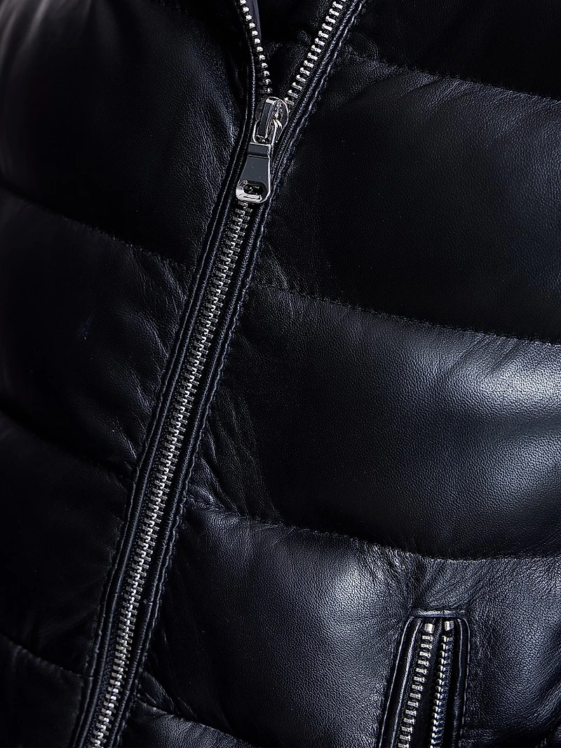 Horizontal Leather Puffer Jacket