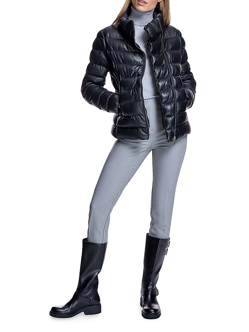Horizontal Leather Puffer Jacket