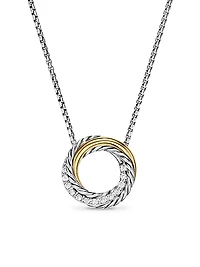 Crossover Pendant Necklace in Sterling Silver with 18K Yellow Gold and Diamonds, 14.5MM
