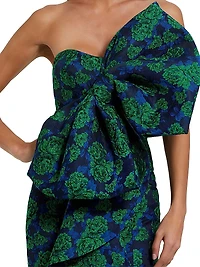 Bow-Detail Floral Brocade Strapless Gown
