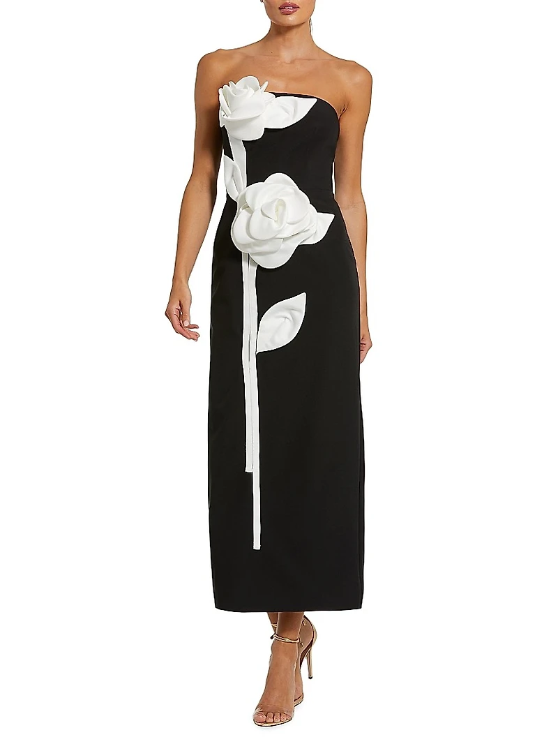 Floral Crepe Strapless Maxi Dress