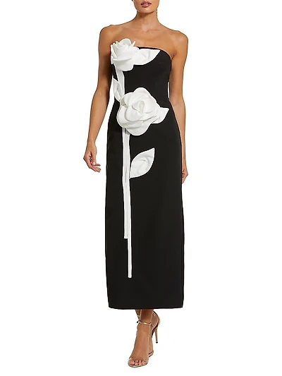 Floral Crepe Strapless Maxi Dress
