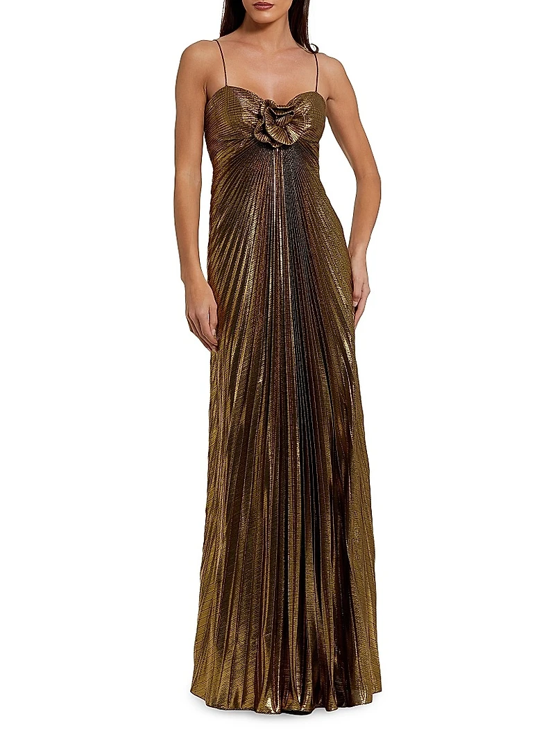 Floral Metallic Pleated Gown