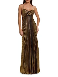 Floral Metallic Pleated Gown