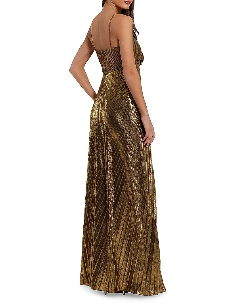 Floral Metallic Pleated Gown