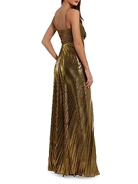 Floral Metallic Pleated Gown