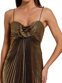 Floral Metallic Pleated Gown