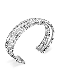 Pavé Crossover Three Row Cuff Bracelet Sterling Silver