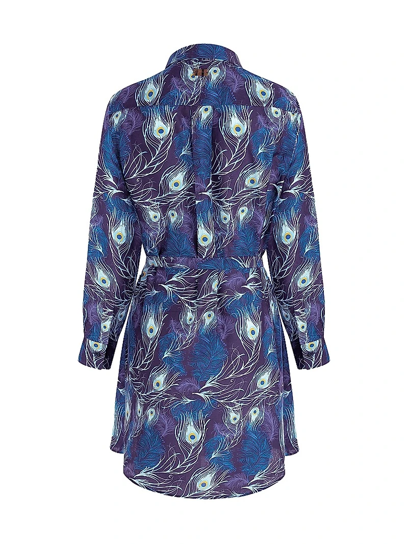 Eye Of The Wind Feather-Print Cotton-Silk Mini-Shirtdress