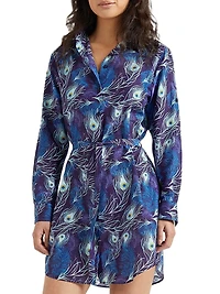 Eye Of The Wind Feather-Print Cotton-Silk Mini-Shirtdress