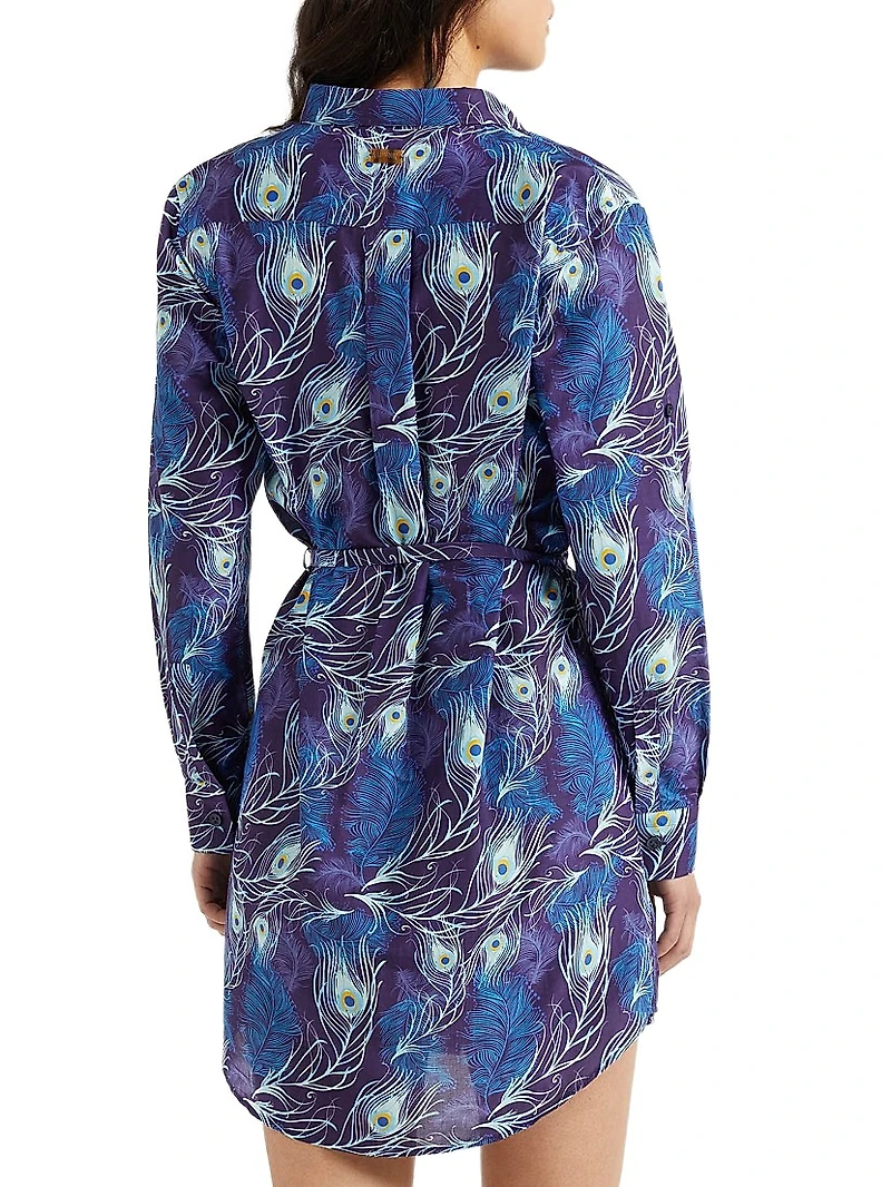 Eye Of The Wind Feather-Print Cotton-Silk Mini-Shirtdress