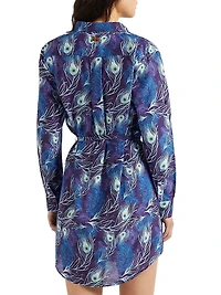 Eye Of The Wind Feather-Print Cotton-Silk Mini-Shirtdress