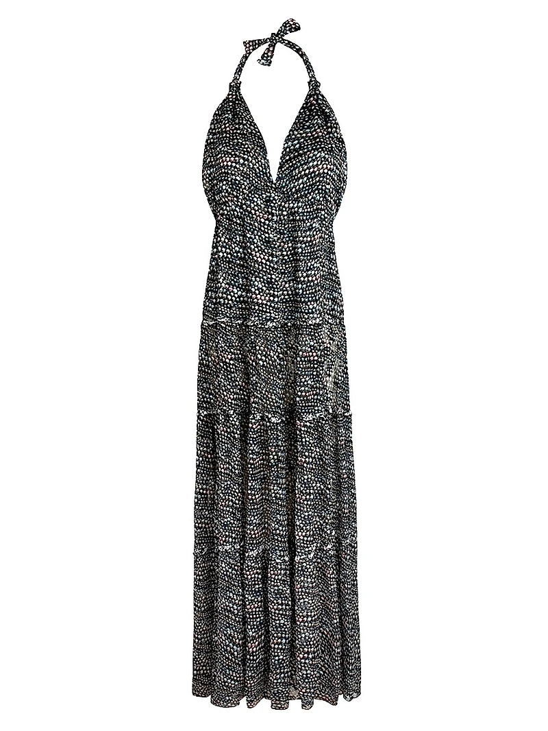 Pearl Metallic Silk-Blend Halterneck Maxi Dress