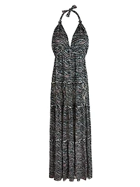 Pearl Metallic Silk-Blend Halterneck Maxi Dress