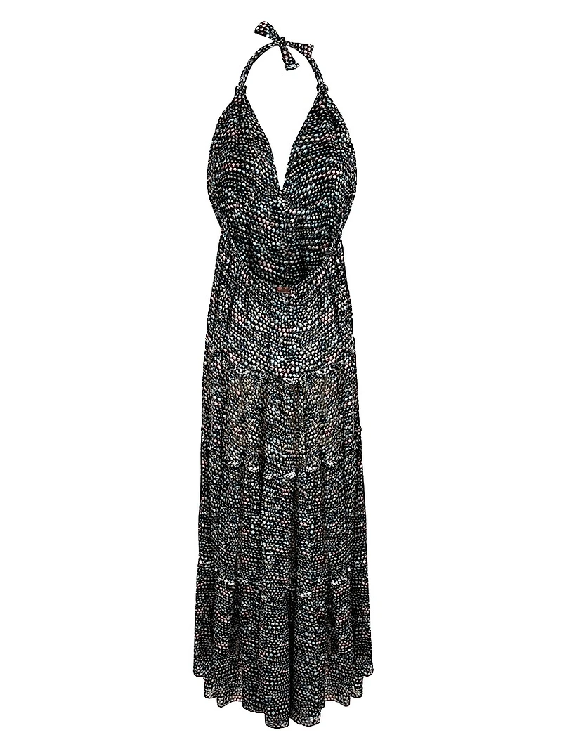 Pearl Metallic Silk-Blend Halterneck Maxi Dress