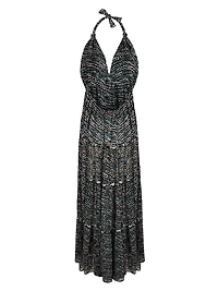 Pearl Metallic Silk-Blend Halterneck Maxi Dress