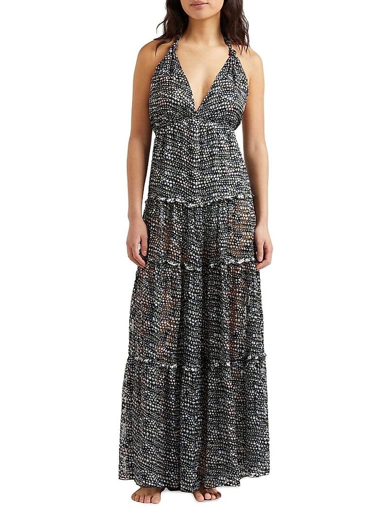 Pearl Metallic Silk-Blend Halterneck Maxi Dress
