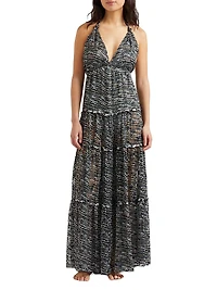 Pearl Metallic Silk-Blend Halterneck Maxi Dress