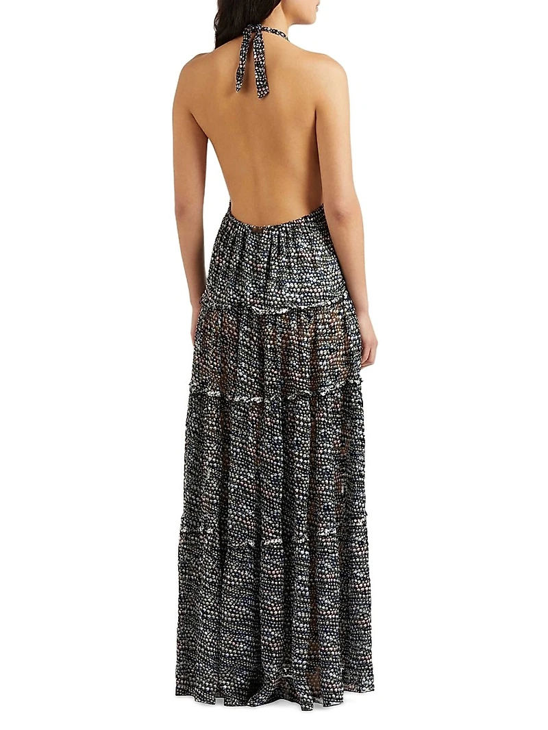 Pearl Metallic Silk-Blend Halterneck Maxi Dress