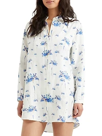 Herbier Floral Linen Mini Shirtdress