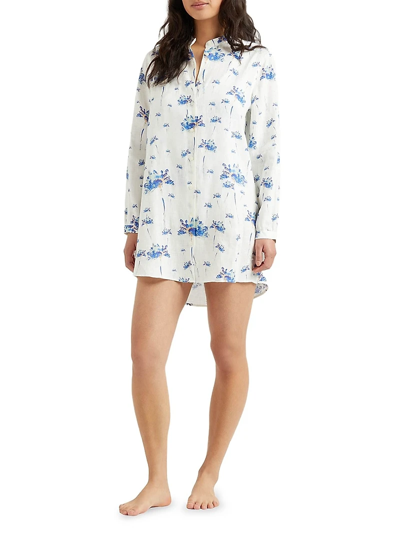 Herbier Floral Linen Mini Shirtdress