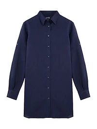 Linen Long-Sleeve Mini Shirtdress