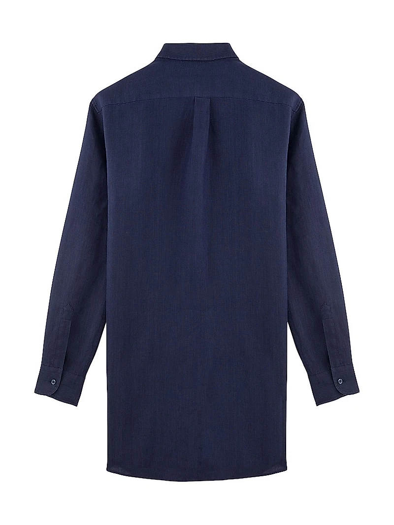 Linen Long-Sleeve Mini Shirtdress