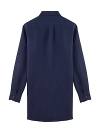 Linen Long-Sleeve Mini Shirtdress