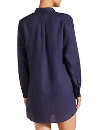 Linen Long-Sleeve Mini Shirtdress