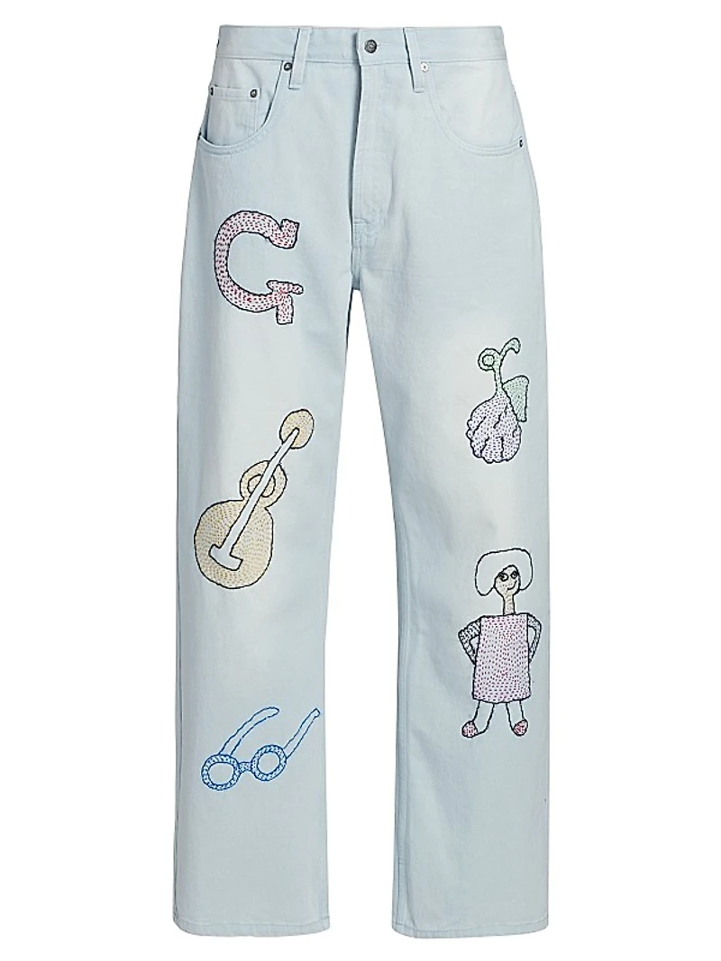 Light Blue Oversized Embroidered Jeans
