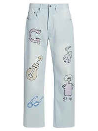 Light Blue Oversized Embroidered Jeans