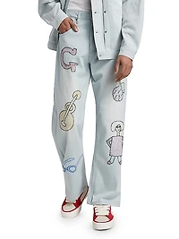 Light Blue Oversized Embroidered Jeans