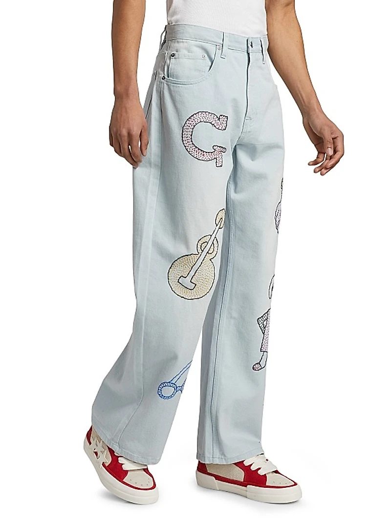 Light Blue Oversized Embroidered Jeans