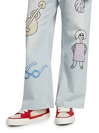 Light Blue Oversized Embroidered Jeans