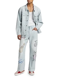 Light Blue Oversized Embroidered Jeans