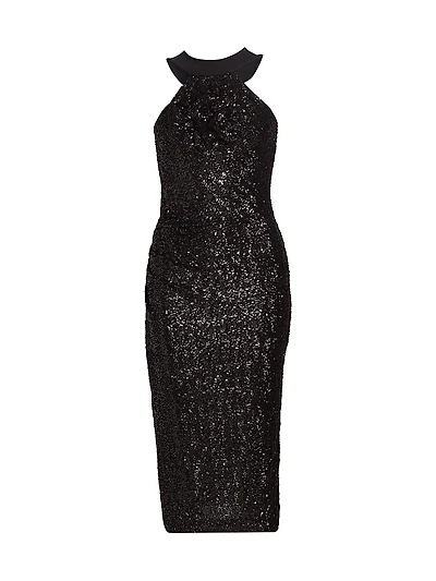 Akike Sequined Halter Cocktail Dress