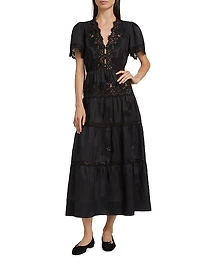 Graciela Lace Trim Short-Sleeve Midi-dress