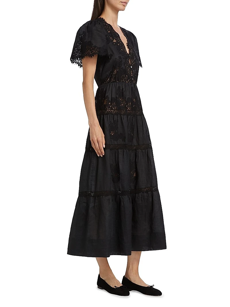 Graciela Lace Trim Short-Sleeve Midi-dress