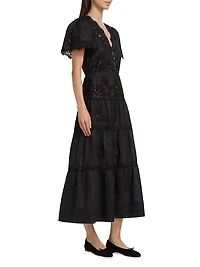 Graciela Lace Trim Short-Sleeve Midi-dress