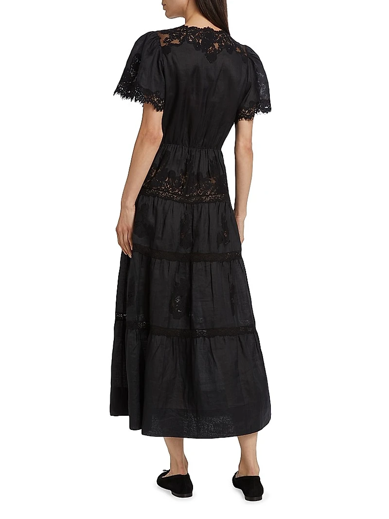 Graciela Lace Trim Short-Sleeve Midi-dress
