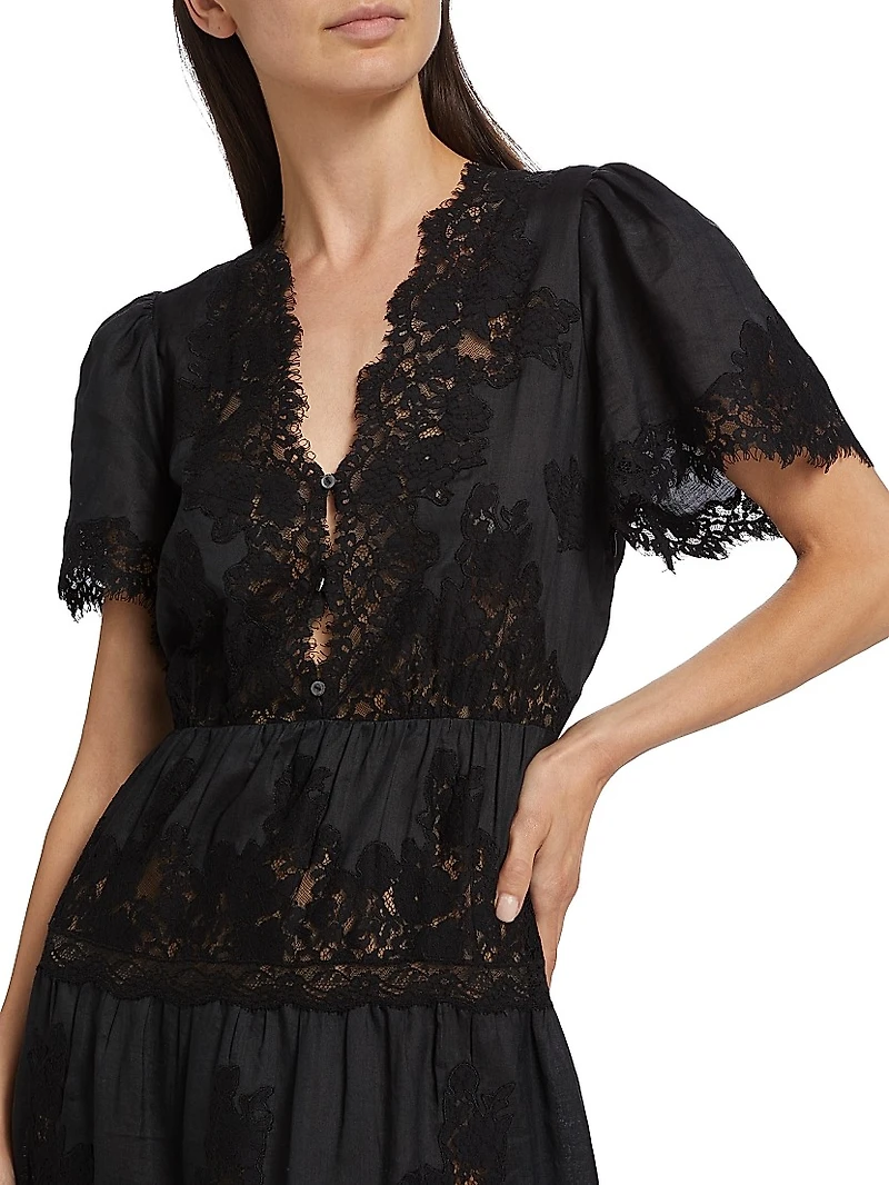 Graciela Lace Trim Short-Sleeve Midi-dress