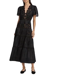 Graciela Lace Trim Short-Sleeve Midi-dress