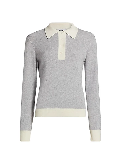 Wool Contrast-Trimmed Wool Long-Sleeve Polo Top